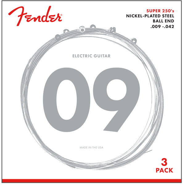 3-Pack Fender Super 250's | 9-42 | Nickel Plated Steel | 250L .009 -.042 | By Fender