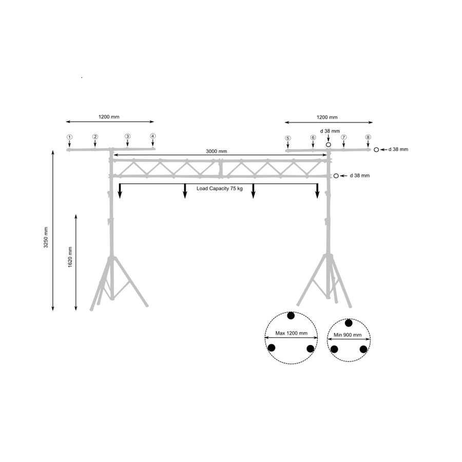 Quiklok STS14 Two Tripod Stands with a Bridge for Lights
