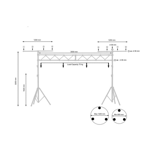 Quiklok STS14 Two Tripod Stands with a Bridge for Lights