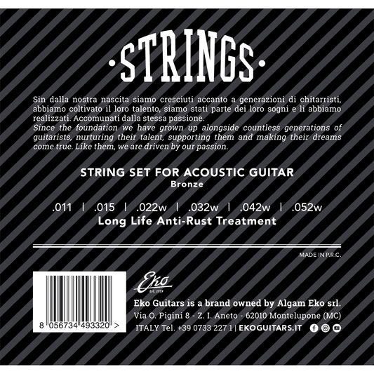 EKO Bronze Acoustic Guitar String Set | Light .011-.052