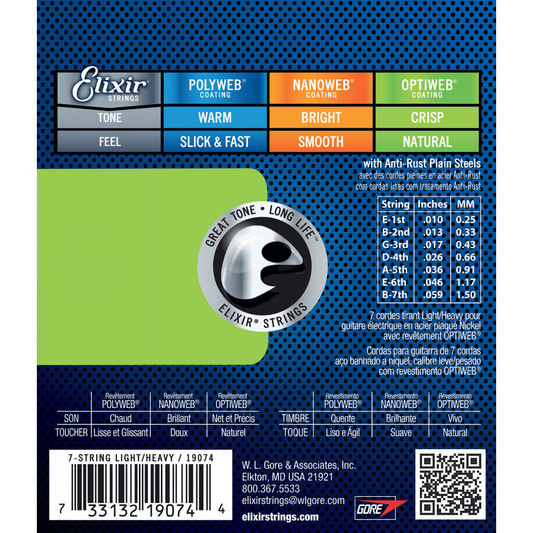 Optiweb 10 - 59 Electric Guitar Strings | For 7-String Guitars | By Elixir