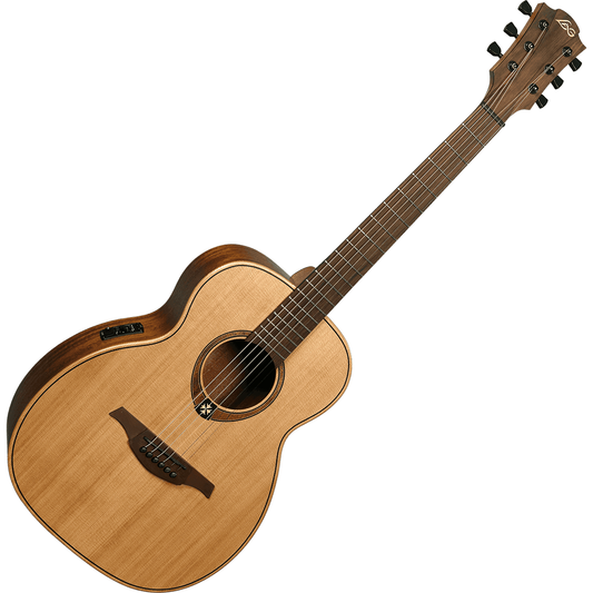 Tramontane Travel Red Cedar Electro Acoustic Guitar by Lâg | includes Case and Cable | Graphite Nut and Saddle | Built In Pre-Amp with Tuner