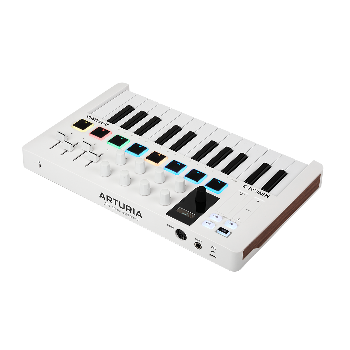 Arturia MiniLab 3 | 25-note USB-C MIDI Keyboard Controller with 8 Encoders | 8 Velocity/Pressure Sensitive RGB-backlit Pads | 4 Sliders | Software Included