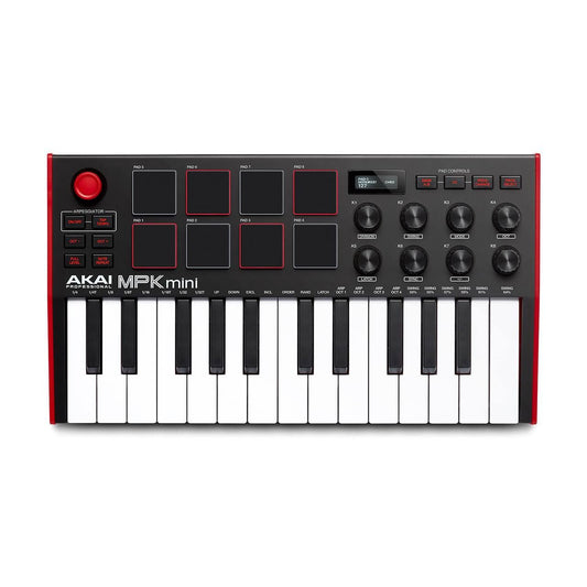 MPK Mini MK3 by Akai Professional | 25 Key USB MIDI Keyboard Controller | 8 Backlit MPC Drum Pads | 8 Control Knobs | Music Production Software included