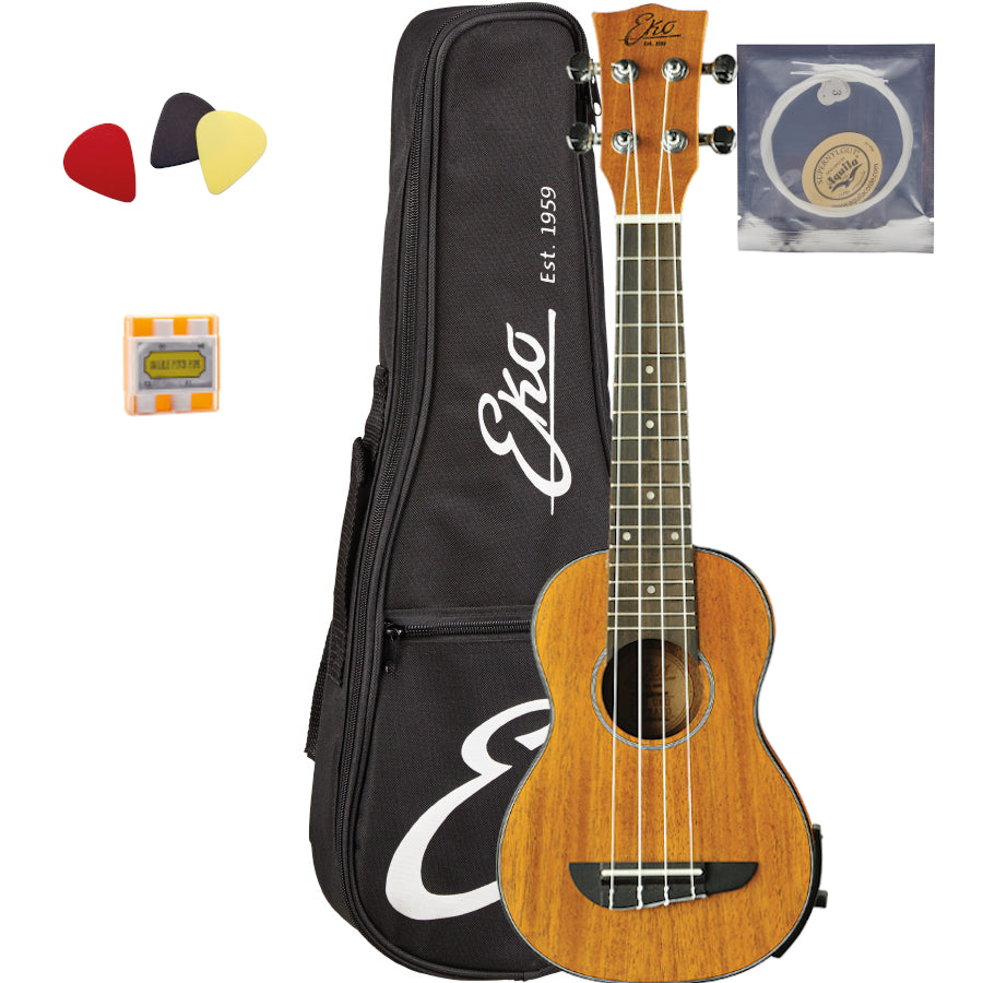 EKO Duo EQ Mahogany Electro-Acoustic Soprano Ukulele | Including Premium Accessories