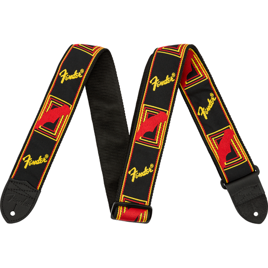 Fender Monogrammed Strap for Guitar and Bass | Black/Yellow/Red