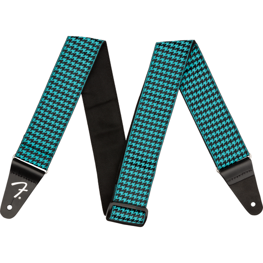 Teal Houndstooth Jacquard Strap by Fender | Polyester instrument strap | Adjustable Length