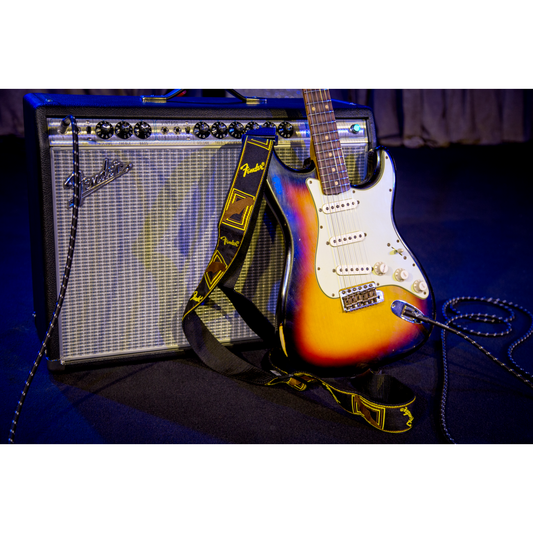 Fender Monogrammed Strap for Guitar and Bass | Black/Yellow/Brown