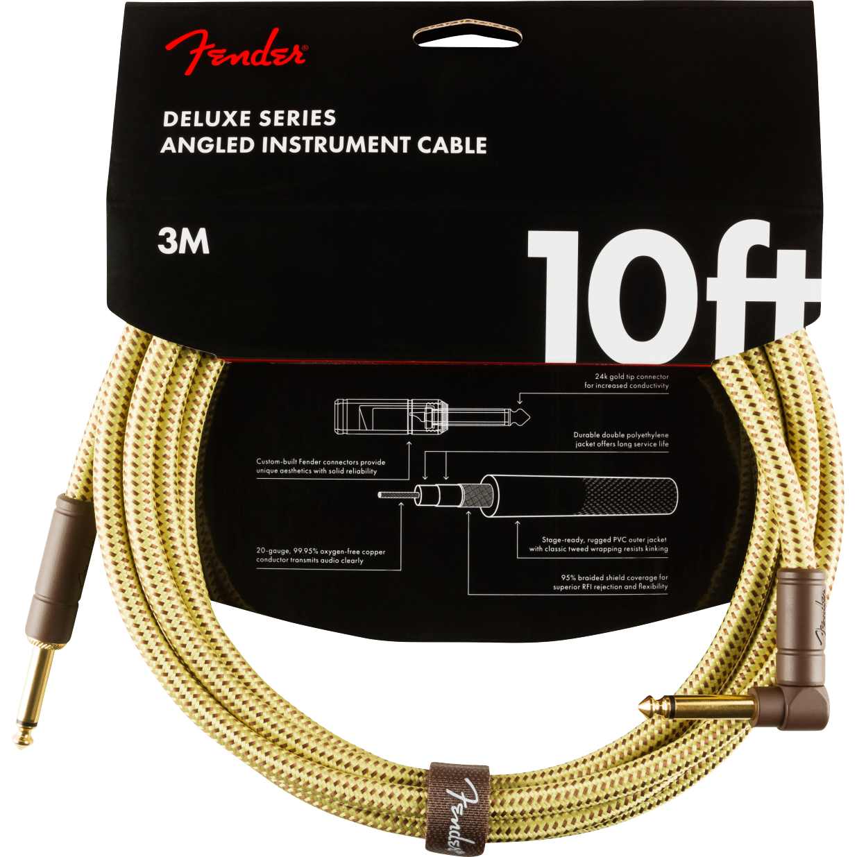 ​Fender Deluxe Series 3m Instrument Cable | Tweed Colours, Straight/Angle