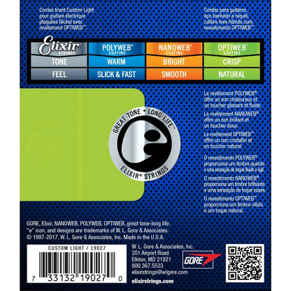 Elixir Custom Light OPTIWEB 09 - 46 Electric Guitar Strings | Light High/Heavy Low Hybrid