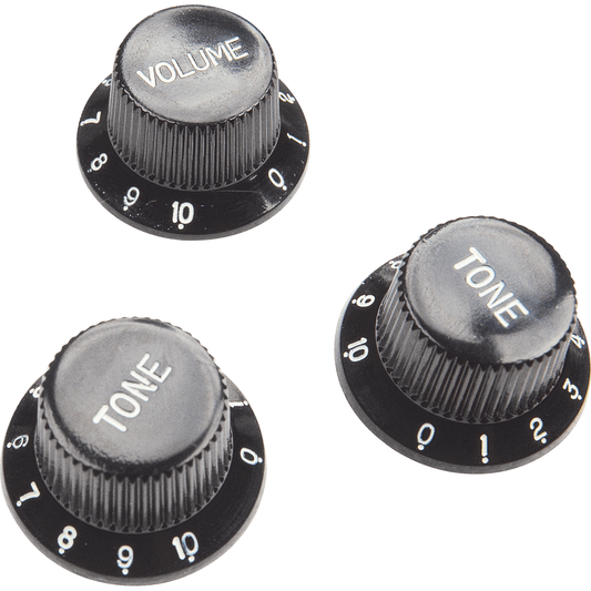 Knobs | Type Stratocaster | Black | 3 pcs | By Yellow Parts | ADI EZ1215B