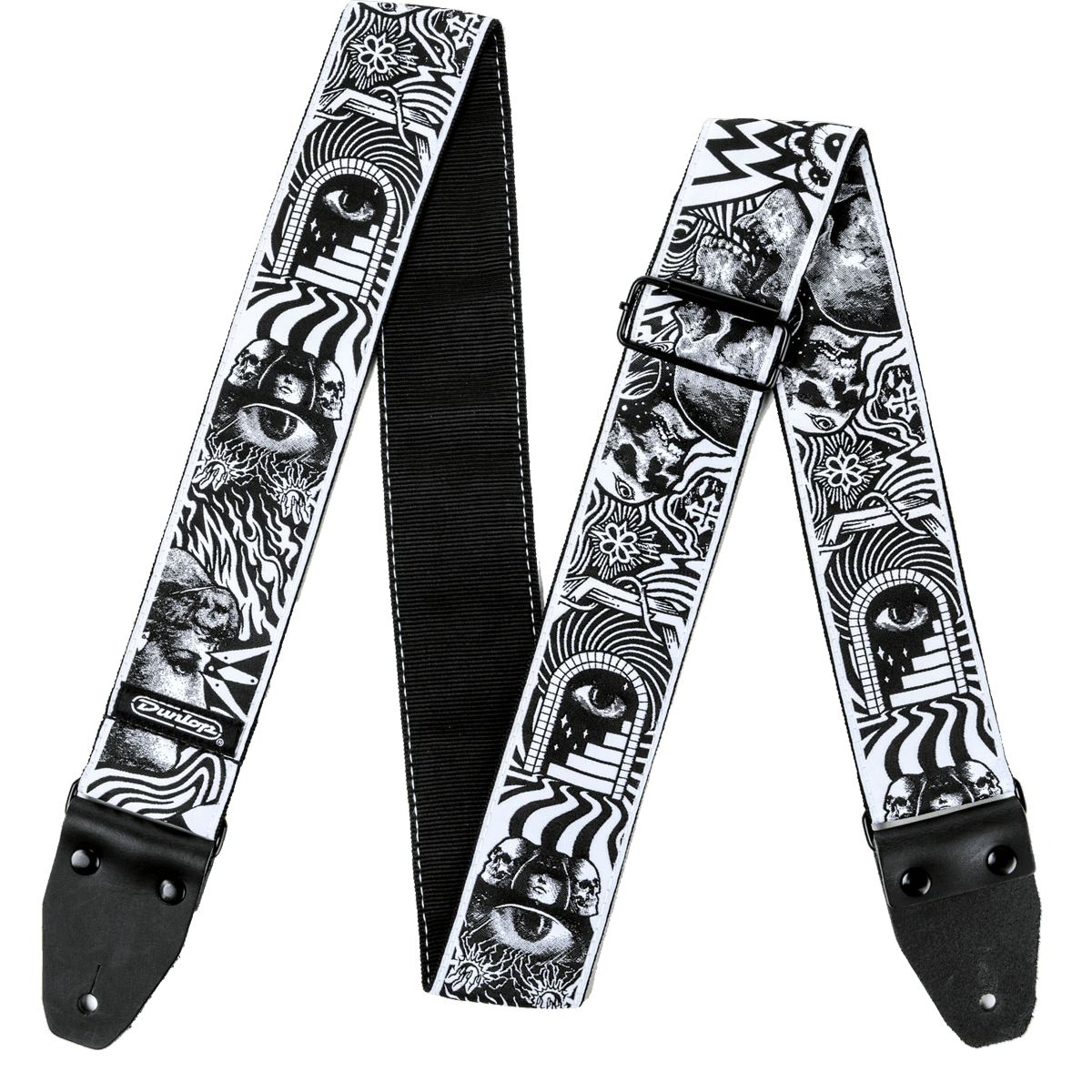 ​ILoveDust Skulls Jacquard Guitar Strap ILD04 Black & White Skulls by Dunlop