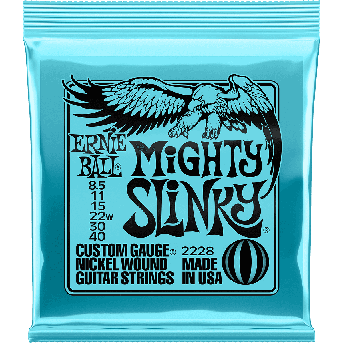 Ernie Ball Mighty Slinky 2228 Guitar Strings | 8.5 - 40 | Nickel Wound