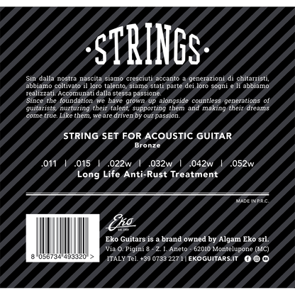 EKO Bronze Acoustic Guitar String Set | Light .011-.052