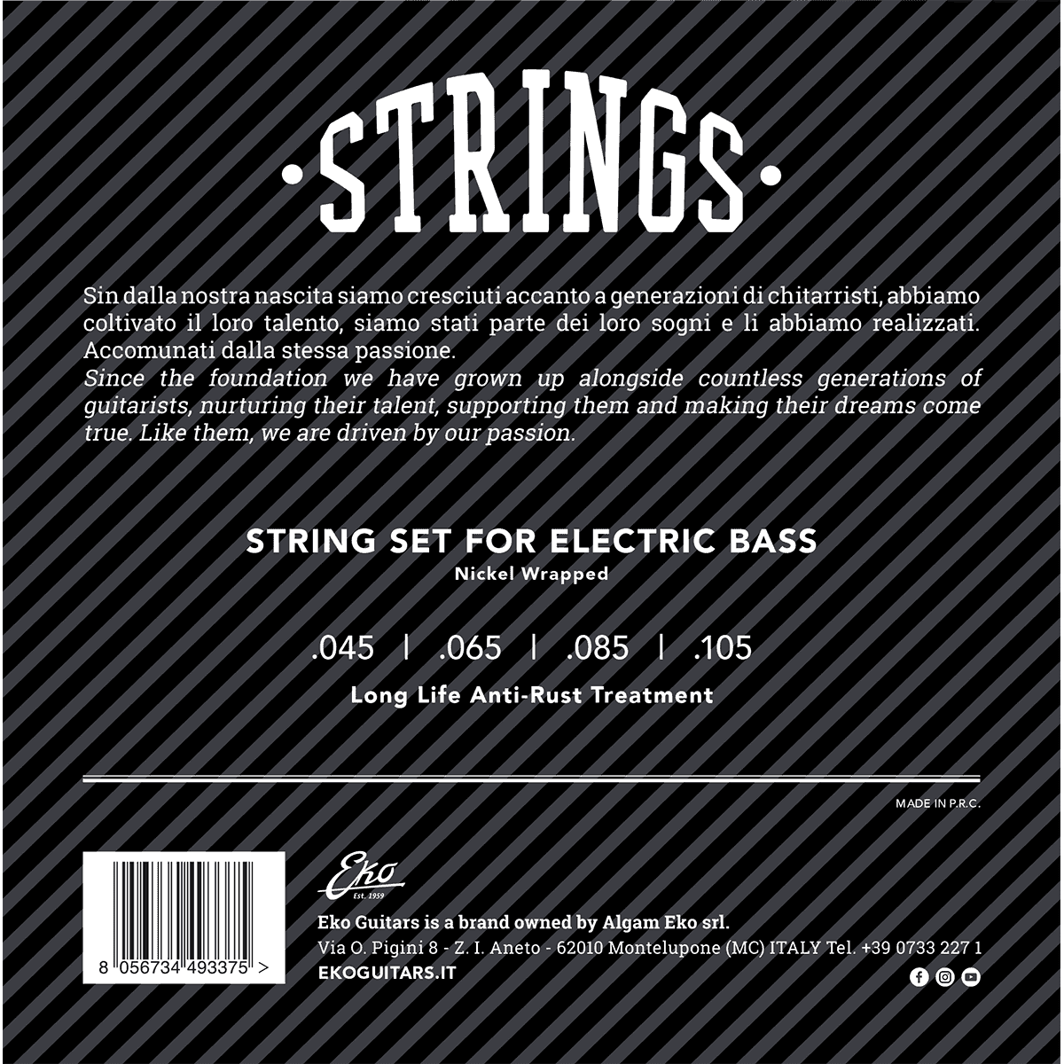 EKO 45-105 Electric Bass Guitar String Set | Long Life Anti Rust Treatment | EB45105M