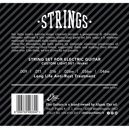 EKO Electric Guitar String Set | .009 - .046 | Nickel Custom Light