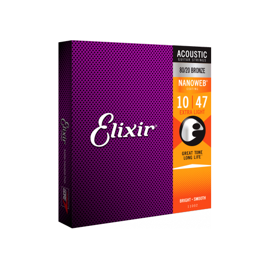 Nanoweb 80/20 Bronze 10 - 47 Acoustic Guitar Strings | Extra Light | By Elixir