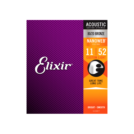 Nanoweb 80/20 Bronze 11 -52 Acoustic Guitar Strings | Custom Light | By Elixir