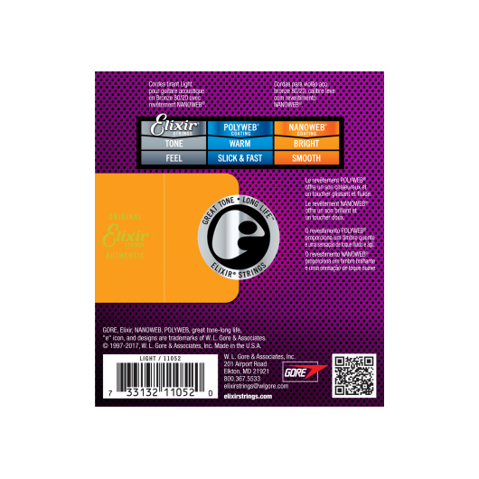 Nanoweb 80/20 Bronze 12 -53 Acoustic Guitar Strings | Light | By Elixir