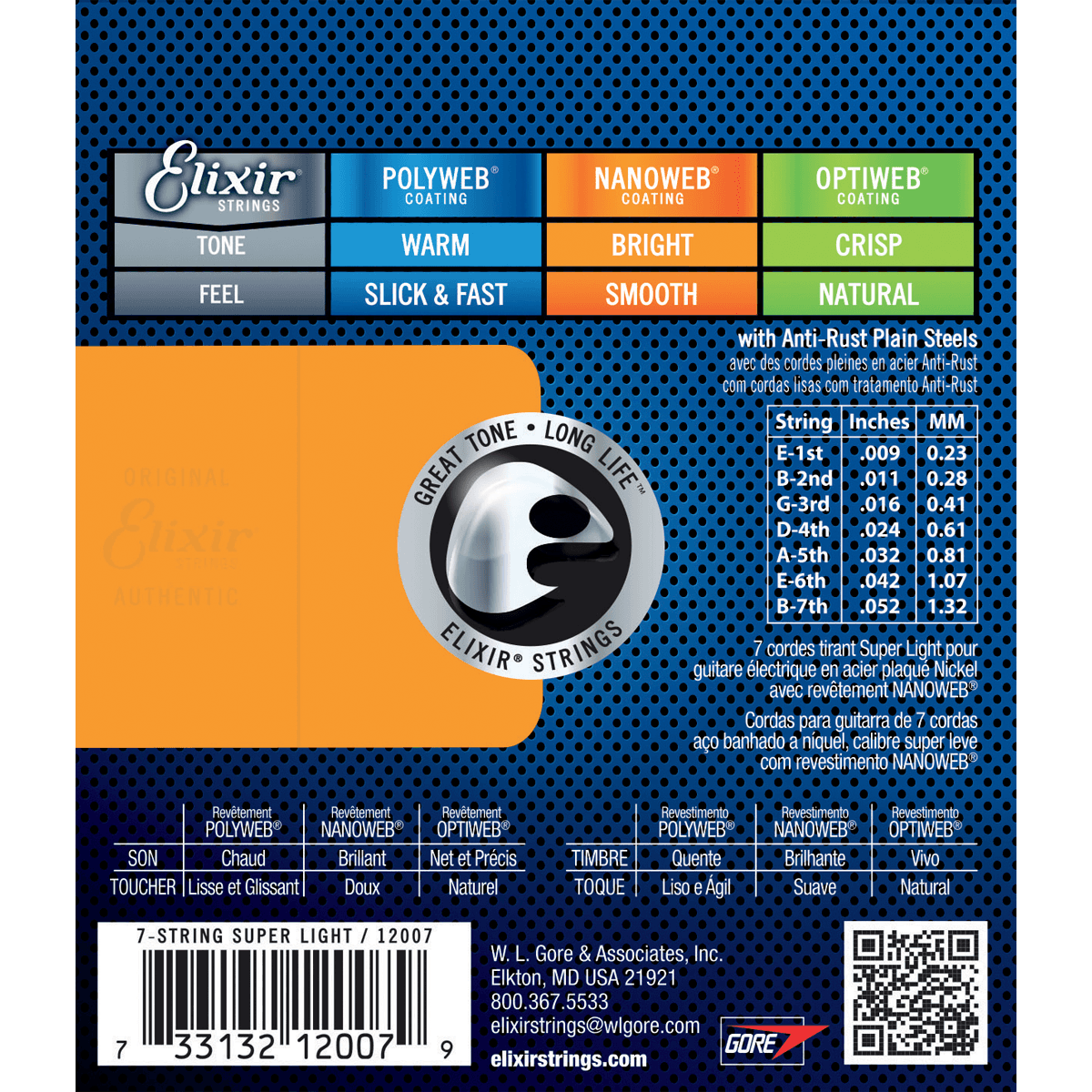 Nanoweb 9 - 52 Electric Guitar Strings | For 7-String Guitars | By Elixir