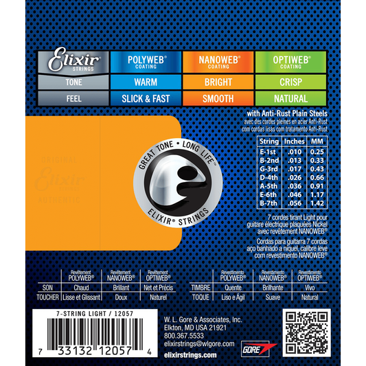 Nanoweb 10 - 56 Electric Guitar Strings | For 7-String Guitars | By Elixir