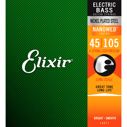 Elixir 45-105 Electric Bass Guitar String Set | Nickel Plated Steel | Nanoweb Coating