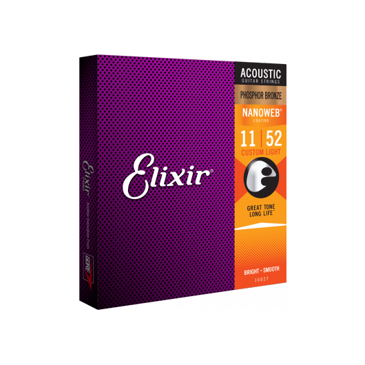 Nanoweb Phosphor Bronze 11 - 52 Acoustic Guitar Strings | Custom Light | By Elixir