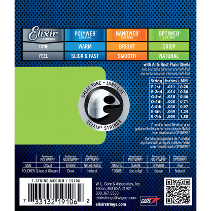Optiweb 11 - 59 Electric Guitar Strings | For 7-String Guitars | By Elixir