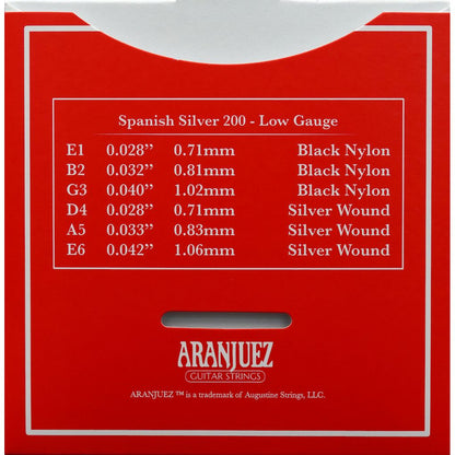 ARANJUEZ Spanish Silver Set 200 Low Tension Black Nylon / Silver Wound Strings Classical Guitar Strings | CRZ AR200