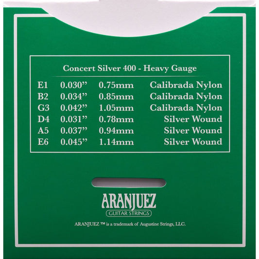 ARANJUEZ Concert Silver Set 400 Hard Tension Nylon / Silver Wound Strings Classical Guitar Strings | CRZ AR400