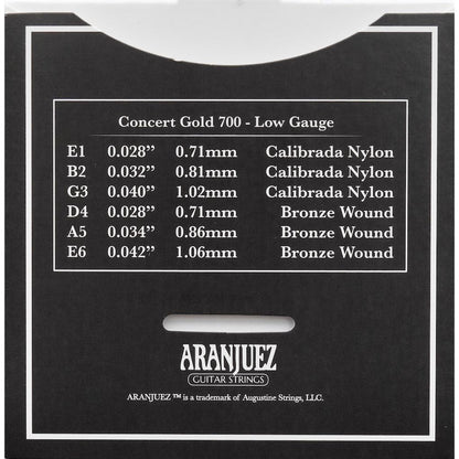 ARANJUEZ Concert Gold Set 700 Low Tension Classical Guitar Strings | Nylon Strings | CRZ AR700