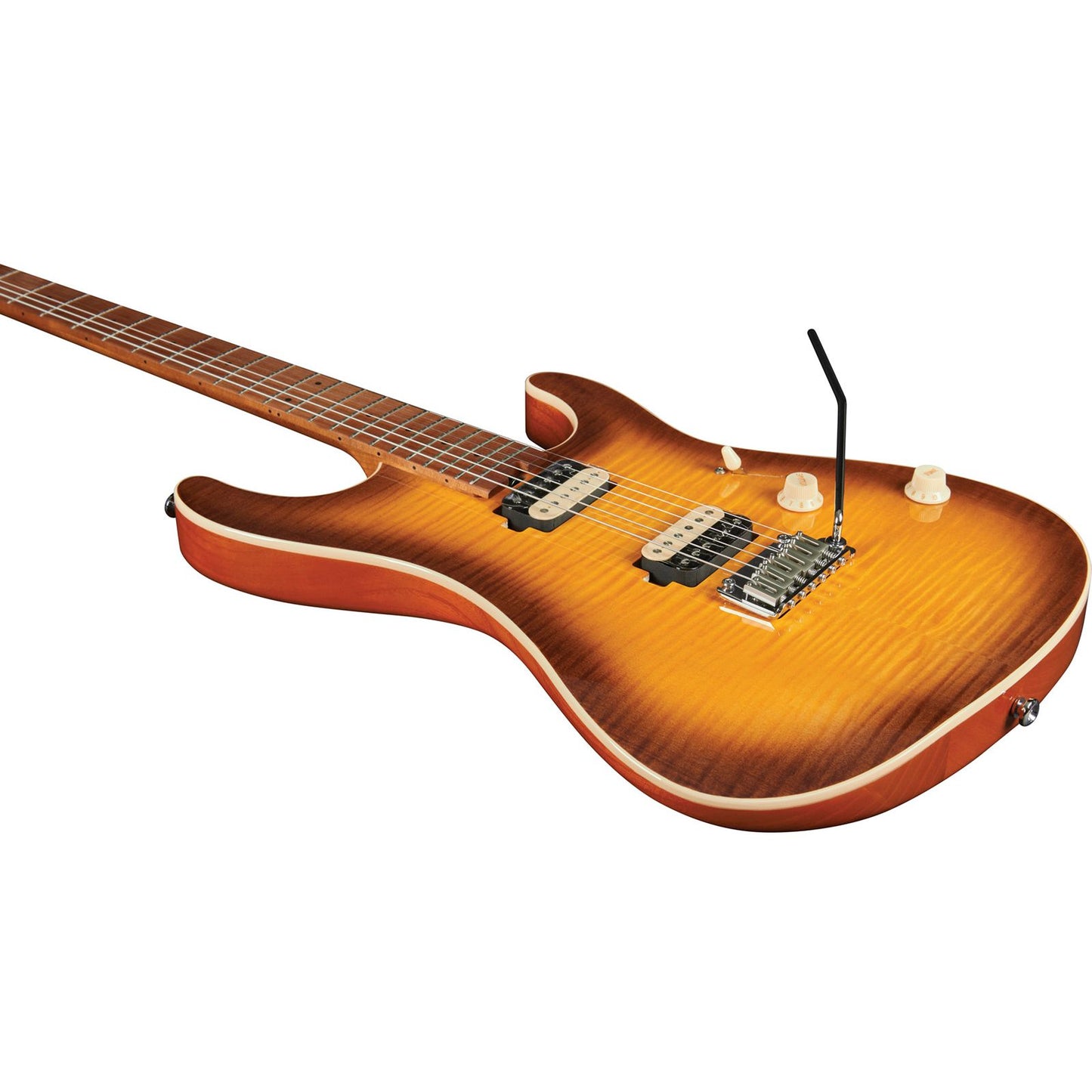 EKO Fire 401 Aurora Electric Guitar | Roasted Maple Fingerboard | Included Gigbag | Flamed Amber Burst