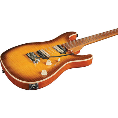 EKO Fire 401 Aurora Electric Guitar | Roasted Maple Fingerboard | Included Gigbag | Flamed Amber Burst
