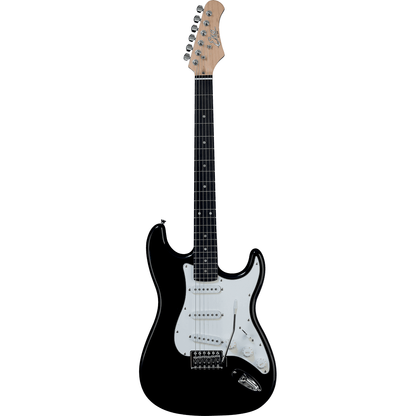 EKO S300BLK Electric Guitar |  Gloss Black Finish | Tremolo | 3 Single Coil Pickups | Includes Free Guitar Cable