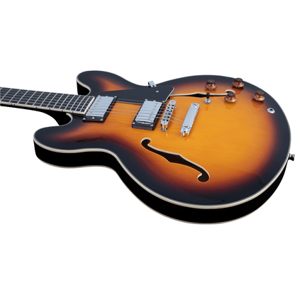 EKO SA350 Electric Guitar | Sunburst Finish | Hollowbody Double Cut | Perfect for Jazz and Blues