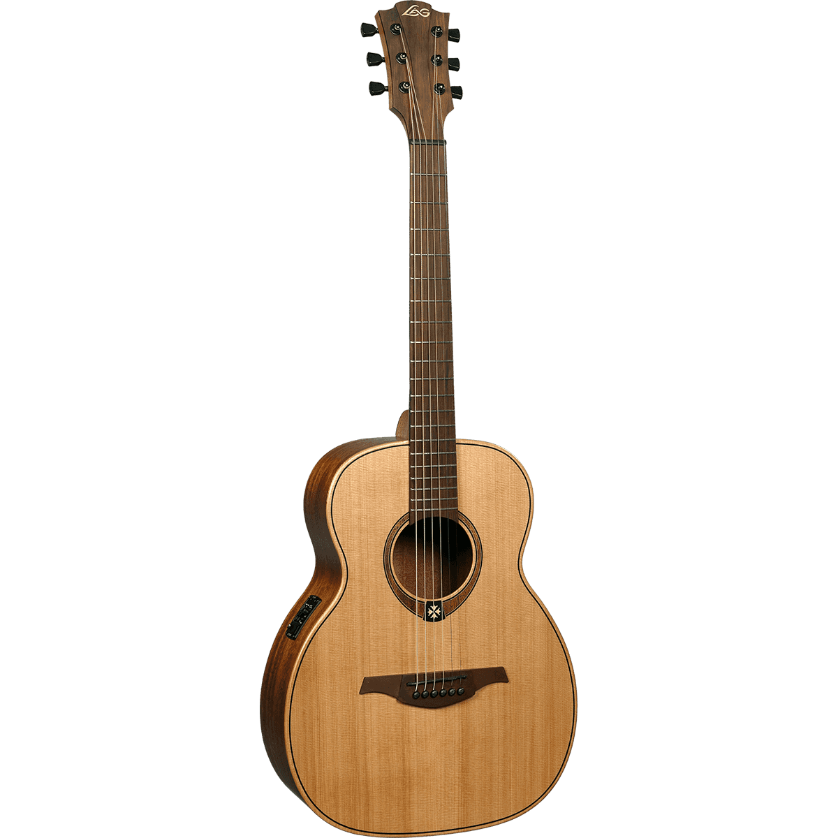Tramontane Travel Red Cedar Electro Acoustic Guitar by Lâg | includes Case and Cable | Graphite Nut and Saddle | Built In Pre-Amp with Tuner