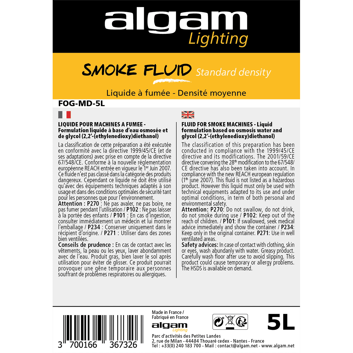 Algam Lighting FOG-MD-5L | Smoke Liquid Medium Density 5L