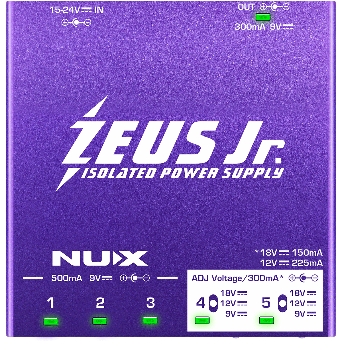 NUX Zeus Junior Power Supply for Electric Guitar and Bass Pedals | 6 Isolated DC Outputs