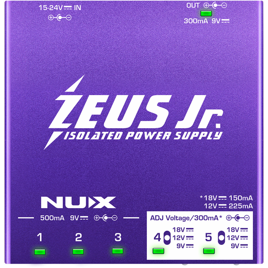 NUX Zeus Junior Power Supply for Electric Guitar and Bass Pedals | 6 Isolated DC Outputs