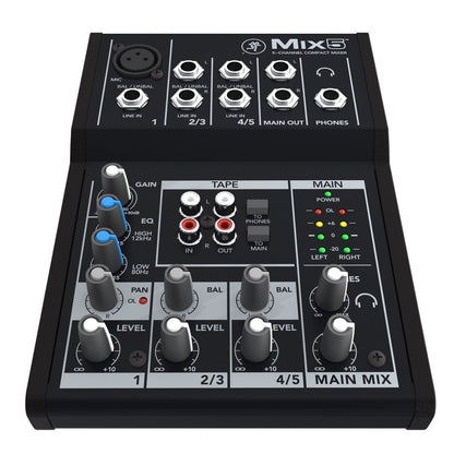 Mackie Mix5 5-channel Compact Mixer | 5-input Desktop Mixer | 1 Microphone Preamplifier | 2 Stereo Channels | Tape I/O | Separate Volume and Headphone Levels