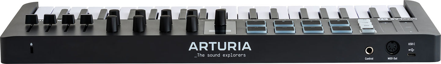 Arturia MiniLab 3 Black | 37-Key USB-C MIDI Keyboard Controller with 8 Encoders | 8 Velocity/Pressure Sensitive RGB-backlit Pads | 4 Sliders | Software Included