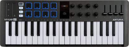 Arturia MiniLab 3 Black | 37-Key USB-C MIDI Keyboard Controller with 8 Encoders | 8 Velocity/Pressure Sensitive RGB-backlit Pads | 4 Sliders | Software Included