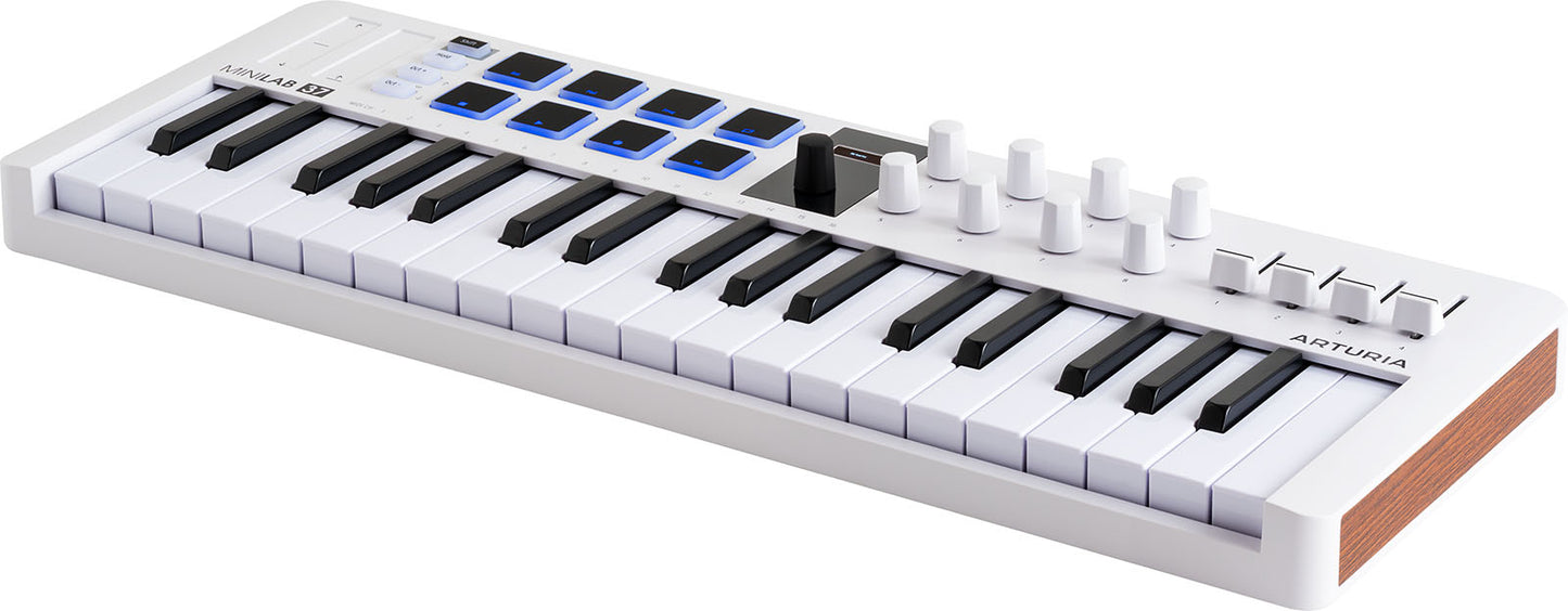 Arturia MiniLab 3 | 37-Key USB-C MIDI Keyboard Controller with 8 Encoders | 8 Velocity/Pressure Sensitive RGB-backlit Pads | 4 Sliders | Software Included