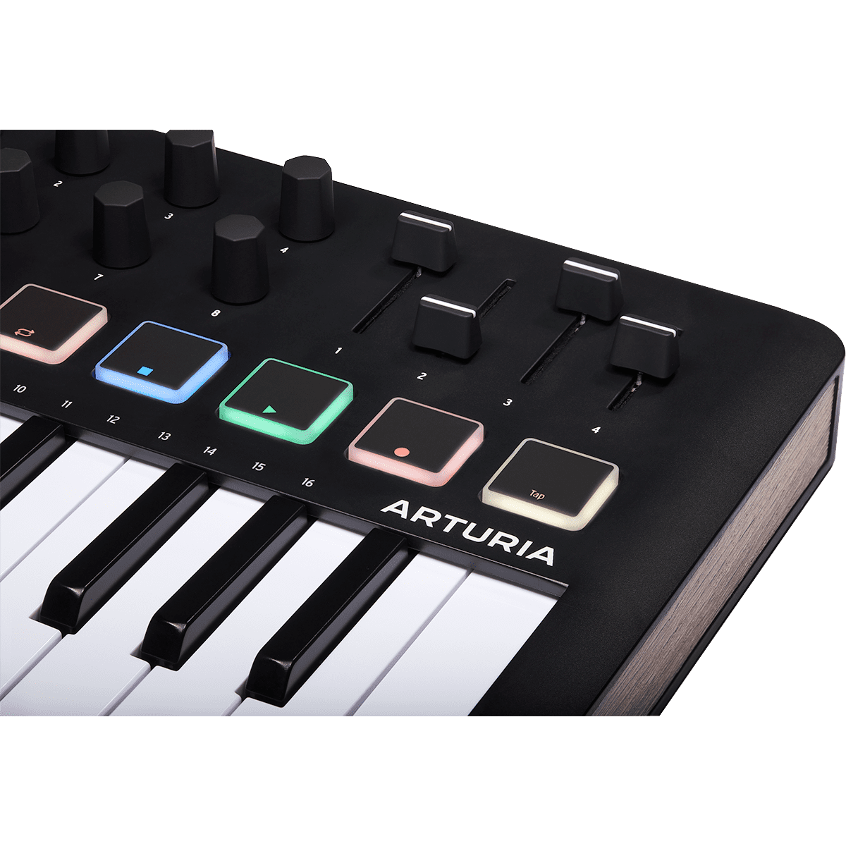 Arturia MiniLab 3 Black | 25-note USB-C MIDI Keyboard Controller with 8 Encoders | 8 Velocity/Pressure Sensitive RGB-backlit Pads | 4 Sliders | Software Included