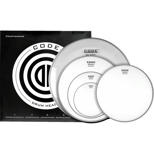 CODE Drumheads DNA FPDNACTDR Coated Full Pack Drum Heads | 10”, 12”, 16” Tom Heads, 22” Bass Drum Head and 14” Snare Head