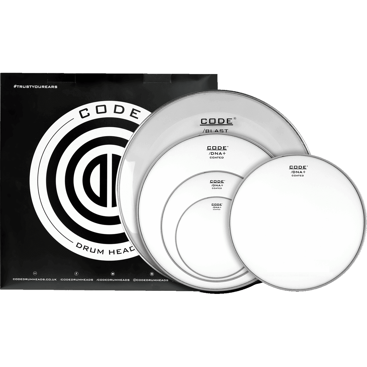 CODE Drumheads FPGENCTDR DNA Coated Full Pack Drum Heads | 10”, 12”, 16” Tom Heads, 22” Bass Drum Head and 14” Snare Head