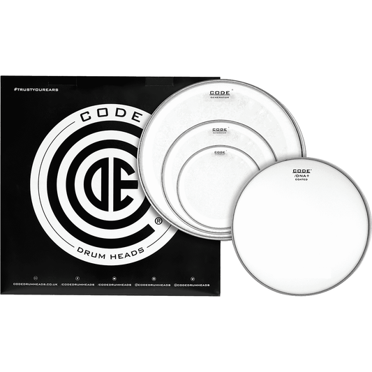 CODE Drumheads TPGENCTDR Generator Batter Drum Head Rock Pack | 10”, 12”, 16”  Clear Tom Drum Heads and 14” DNA Coated Snare Drum Head