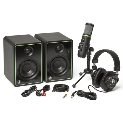 Mackie Creator Bundle with CR3-X 3-inch Creative Reference Multimedia Monitors, EM-USB Condenser Microphone, MC-100 Professional Headphones and Accessories | Includes Software