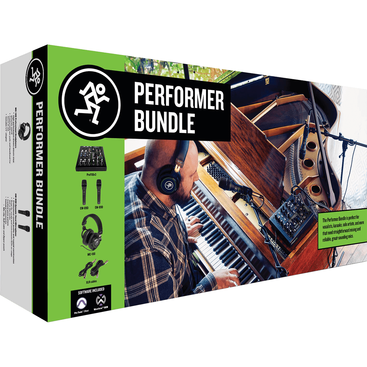 Mackie Performer Bundle with ProFX6v3 Mixer, 2 X EM-89D Dynamic Microphones, MC-100 Closed-back Headphones and Accessories | Includes Software