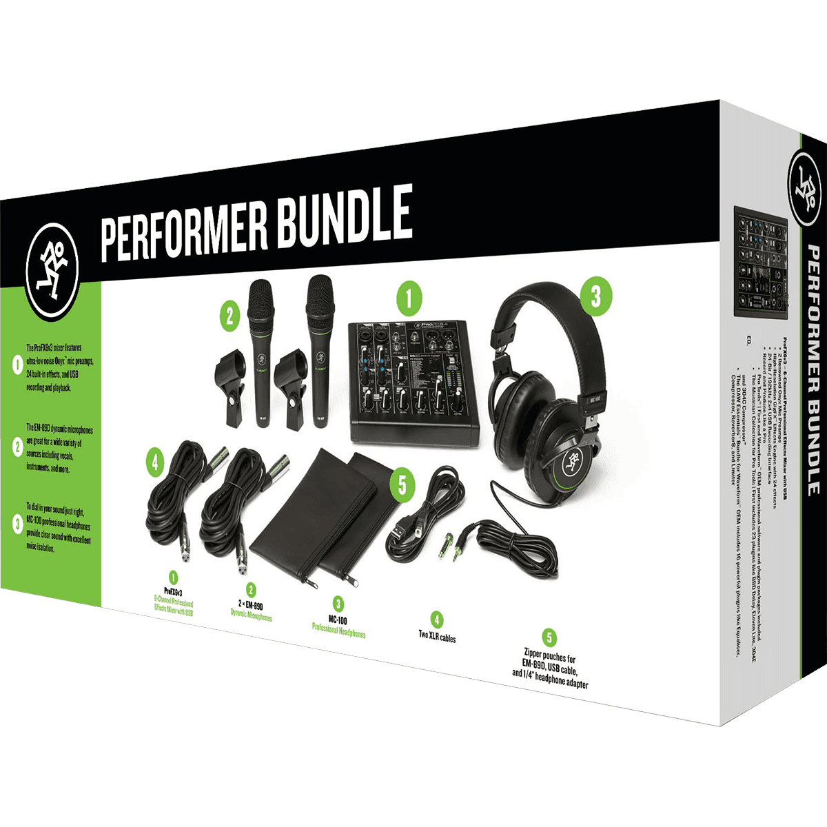 Mackie Performer Bundle with ProFX6v3 Mixer, 2 X EM-89D Dynamic Microphones, MC-100 Closed-back Headphones and Accessories | Includes Software